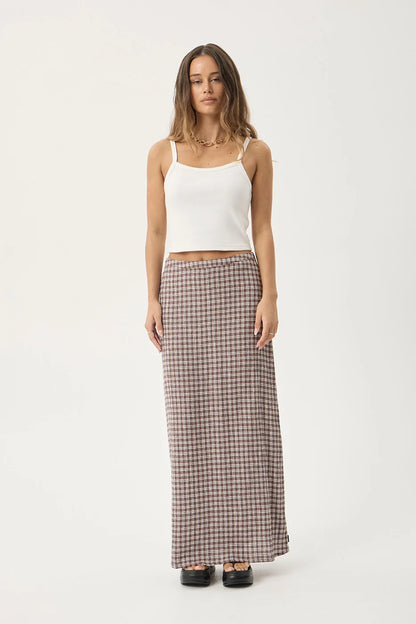 AFENDS Womens Lita - Seersucker Maxi Skirt - Base Coffee Check