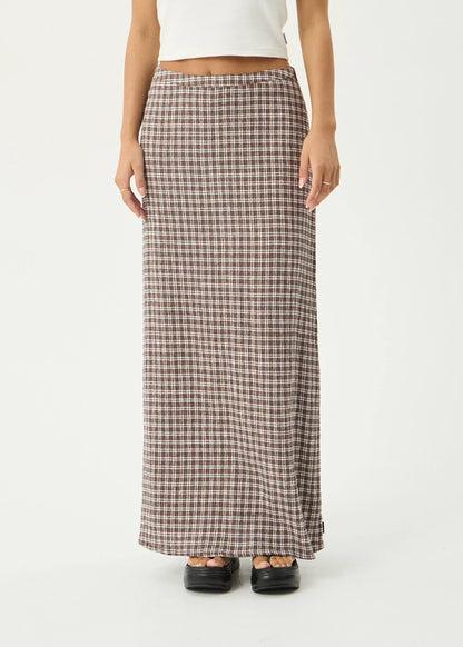 AFENDS Womens Lita - Seersucker Maxi Skirt - Base Coffee Check