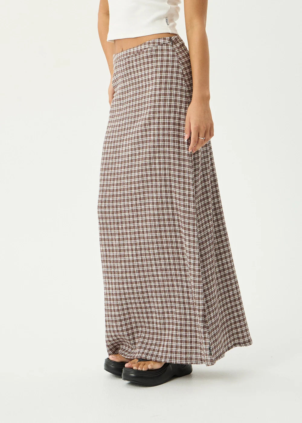 AFENDS Womens Lita - Seersucker Maxi Skirt - Base Coffee Check