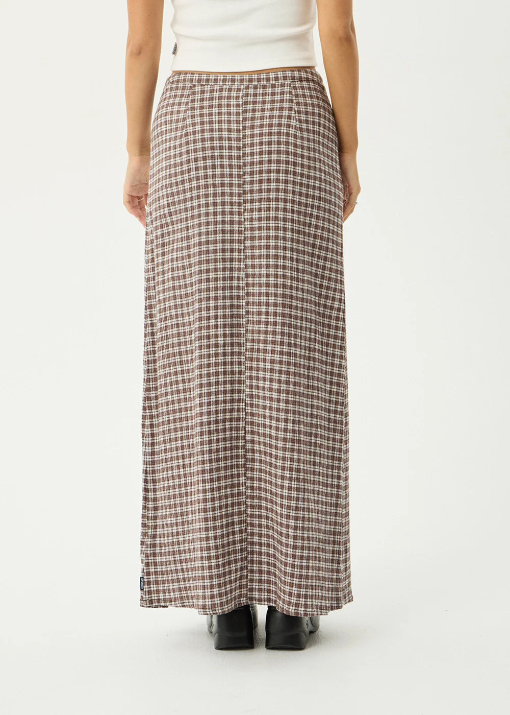 AFENDS Womens Lita - Seersucker Maxi Skirt - Base Coffee Check