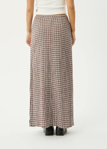 AFENDS Womens Lita - Seersucker Maxi Skirt - Base Coffee Check