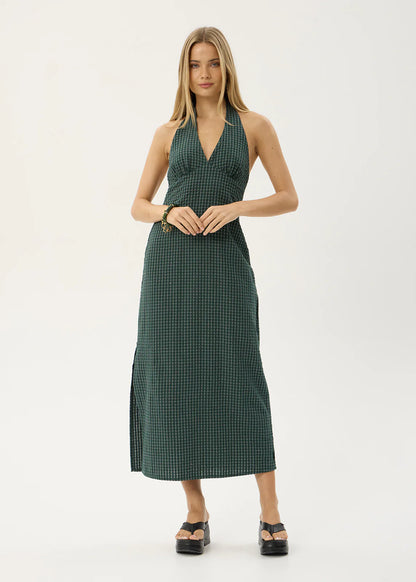 AFENDS Womens Alexa - Seersucker Maxi Dress - Reverb Pine Check