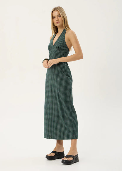 AFENDS Womens Alexa - Seersucker Maxi Dress - Reverb Pine Check