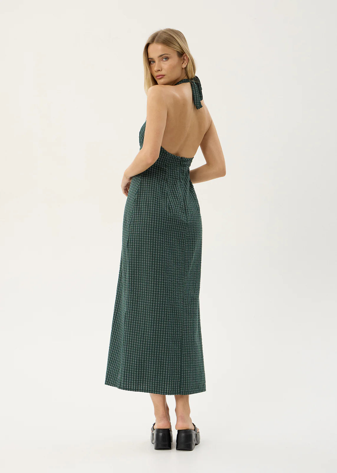 AFENDS Womens Alexa - Seersucker Maxi Dress - Reverb Pine Check