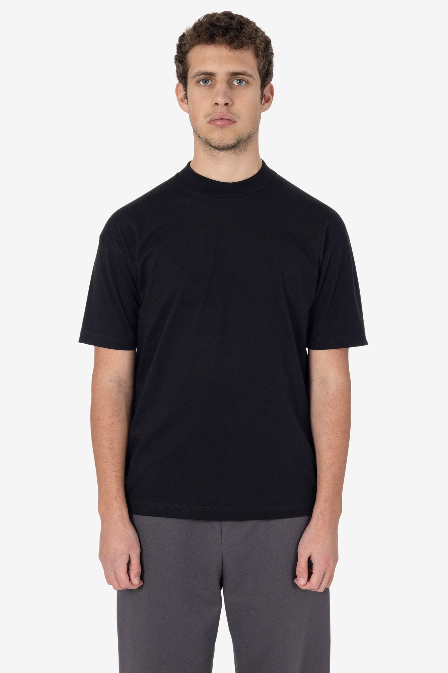 2017MN - 6.0oz Mock Crew Neck Heavy Combed Cotton T-Shirt