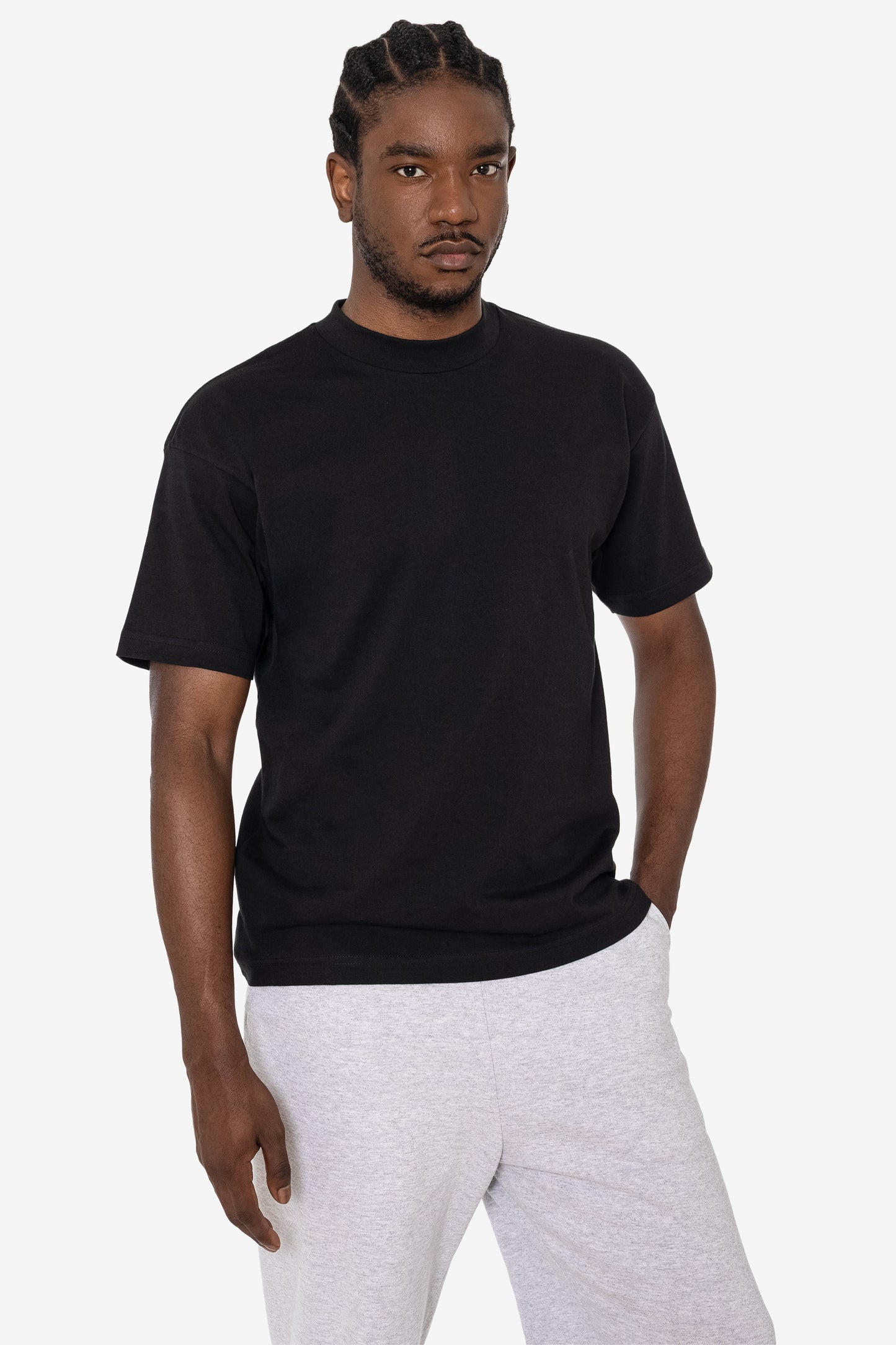 2017MN - 6.0oz Mock Crew Neck Heavy Combed Cotton T-Shirt
