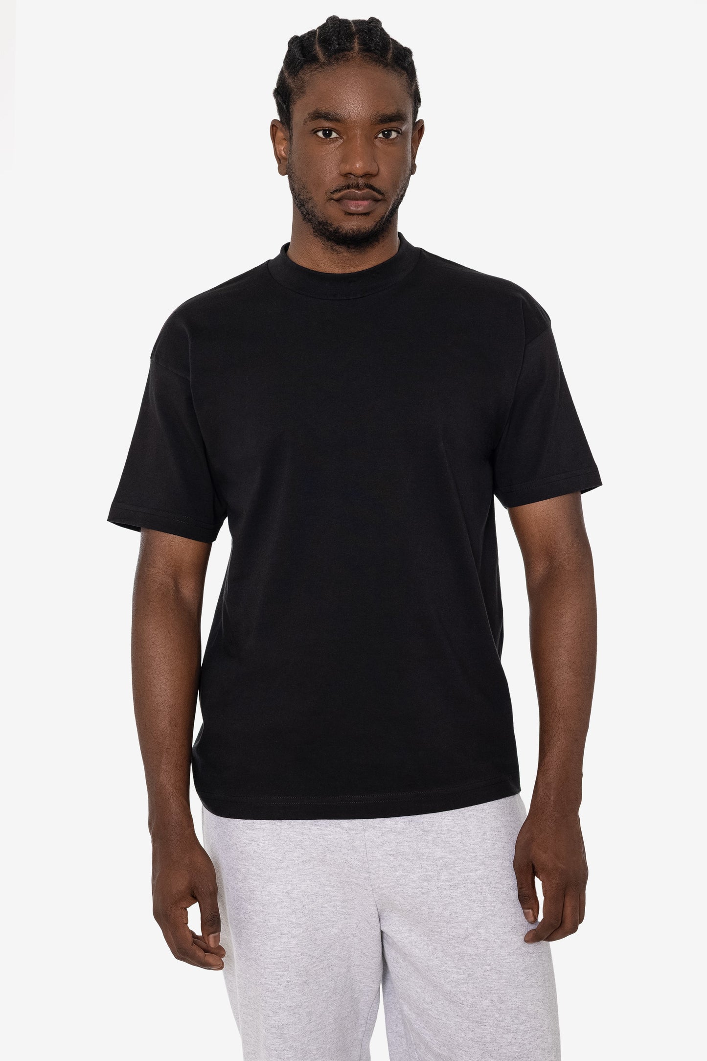 2017MN - 6.0oz Mock Crew Neck Heavy Combed Cotton T-Shirt