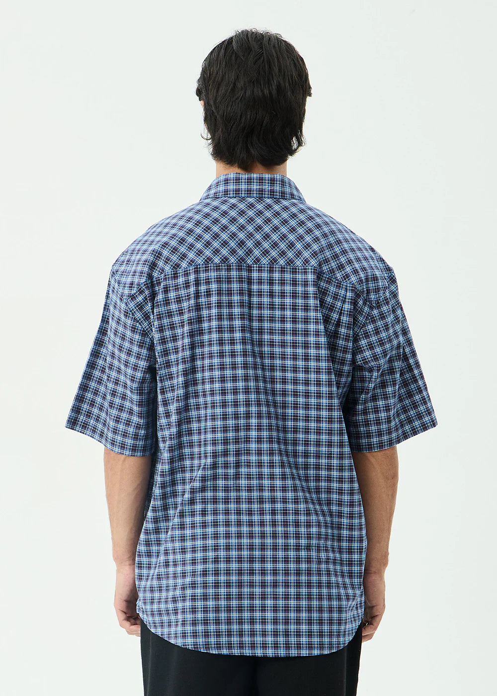 AFENDS Mens Mountains - Workwear Short Sleeve Shirt - Navy Check