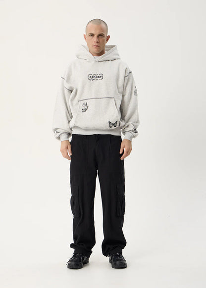 AFENDS Mens Spiritual - Distressed Boxy Hood - Grey Marle