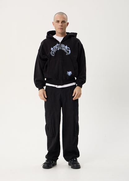AFENDS Mens Scorpius - Distressed Boxy Zip Hood - Stone Black