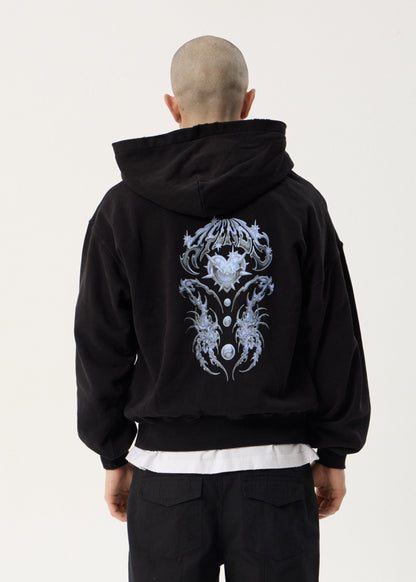 AFENDS Mens Scorpius - Distressed Boxy Zip Hood - Stone Black