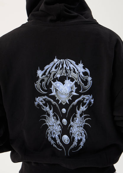 AFENDS Mens Scorpius - Distressed Boxy Zip Hood - Stone Black