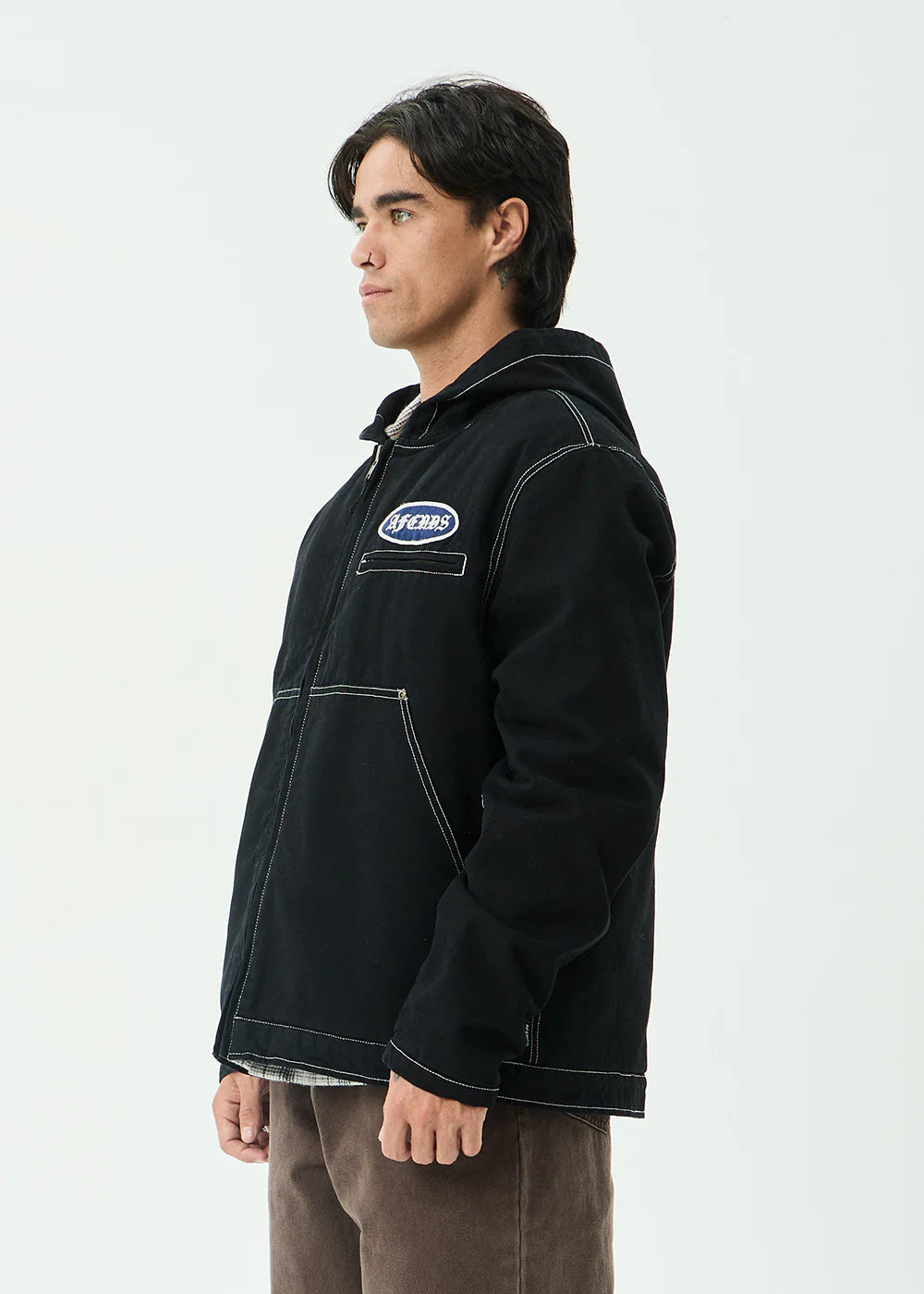 AFENDS Mens Supply - Workwear Hooded Jacket - Stone Black
