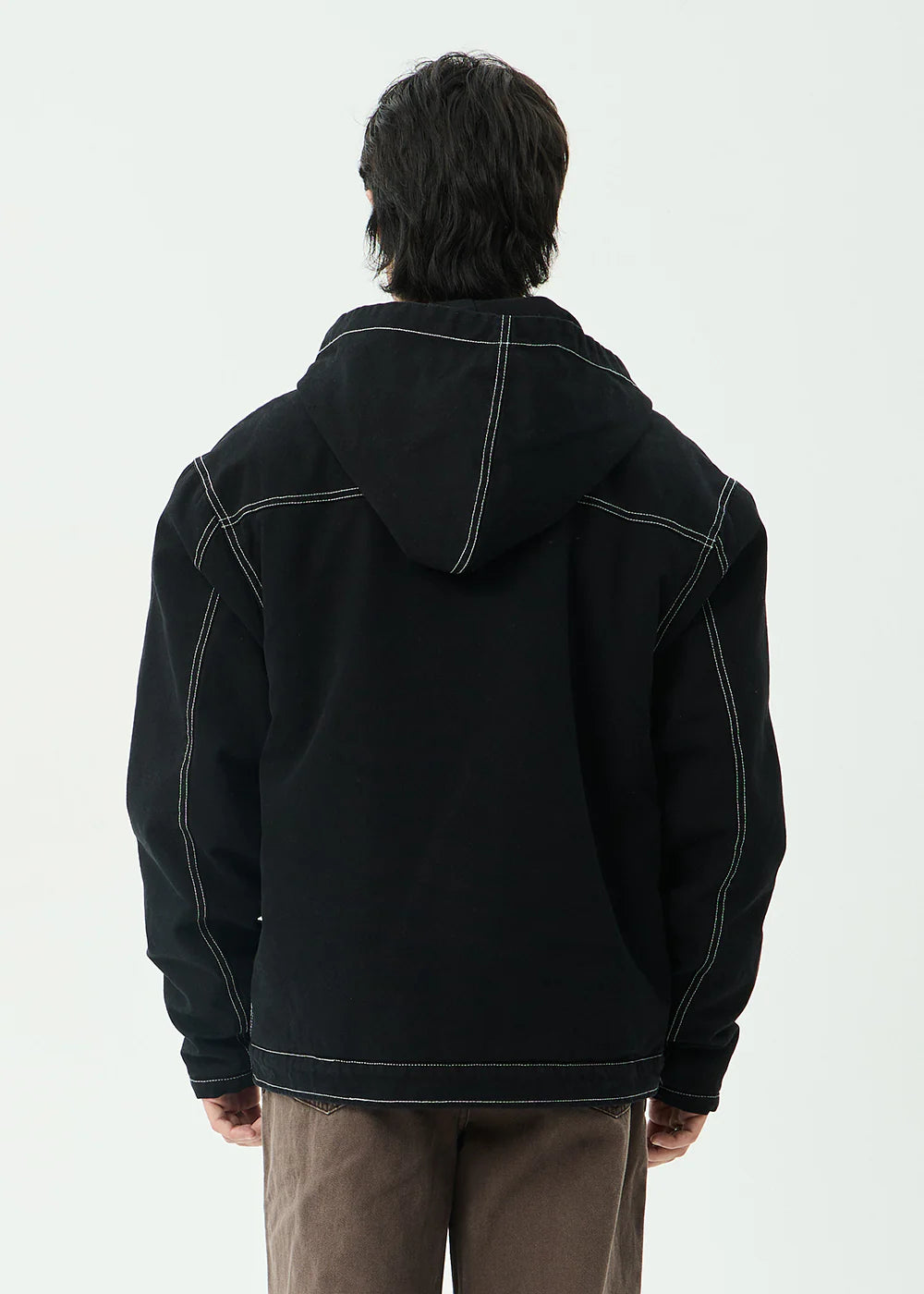 AFENDS Mens Supply - Workwear Hooded Jacket - Stone Black