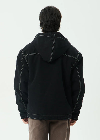 AFENDS Mens Supply - Workwear Hooded Jacket - Stone Black