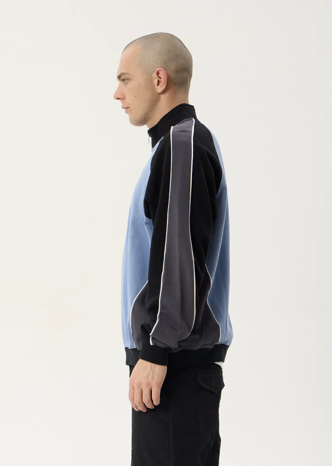 AFENDS Mens Occupancy - Paneled Quarter Zip Jumper - Slate Blue