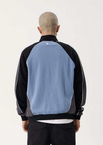 AFENDS Mens Occupancy - Paneled Quarter Zip Jumper - Slate Blue
