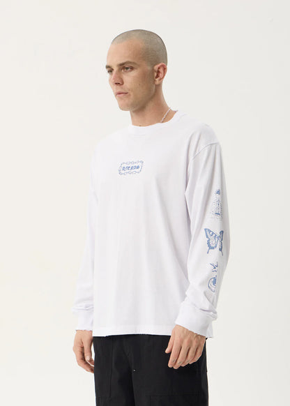 AFENDS Mens Spiritual - Boxy Long Sleeve Tee - White