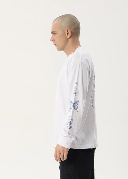 AFENDS Mens Spiritual - Boxy Long Sleeve Tee - White