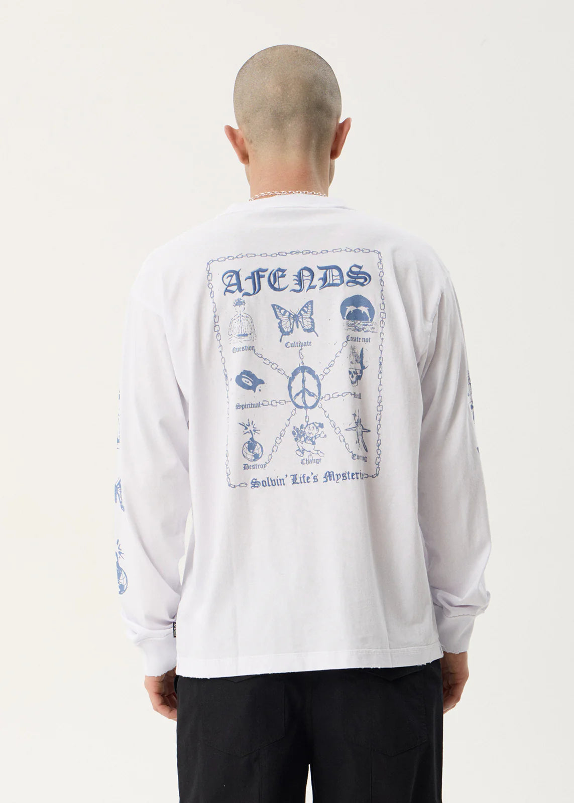 AFENDS Mens Spiritual - Boxy Long Sleeve Tee - White