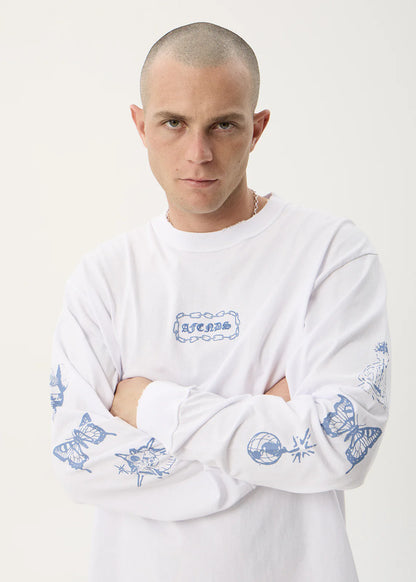AFENDS Mens Spiritual - Boxy Long Sleeve Tee - White