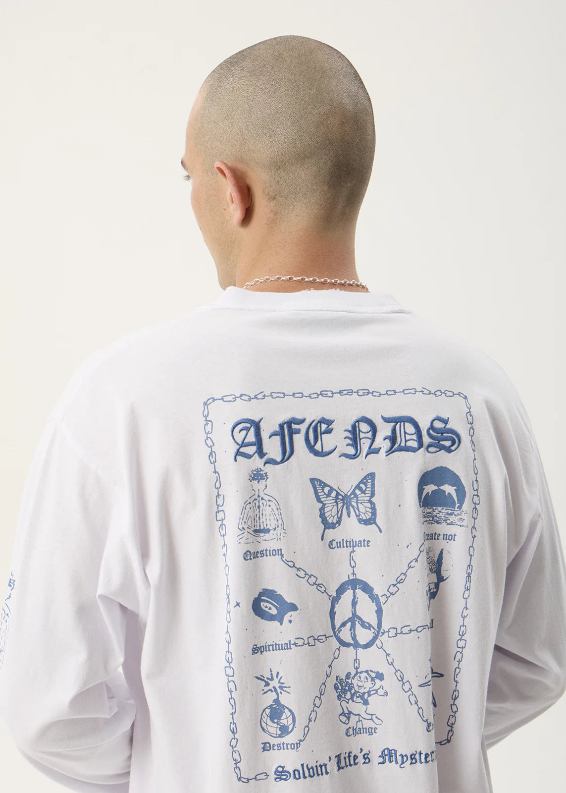 AFENDS Mens Spiritual - Boxy Long Sleeve Tee - White