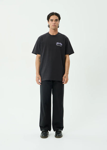 AFENDS Mens Thirty Three Ten - Retro Tee - Stone Black