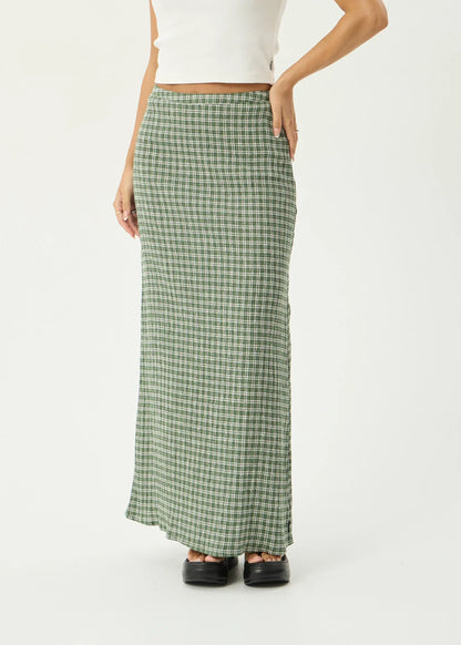 AFENDS Womens Lita - Seersucker Maxi Skirt - Base Deep Green Check
