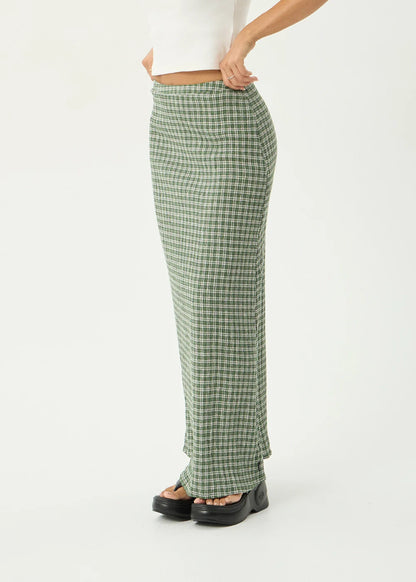 AFENDS Womens Lita - Seersucker Maxi Skirt - Base Deep Green Check