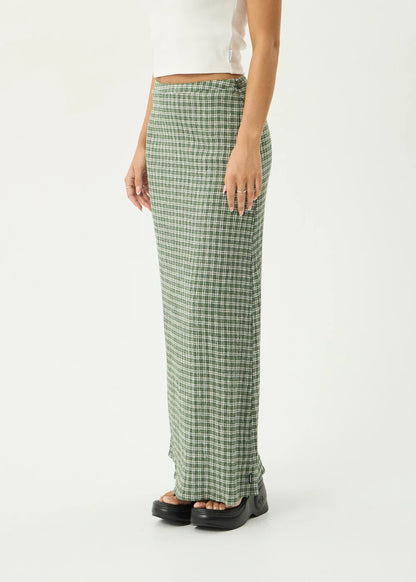 AFENDS Womens Lita - Seersucker Maxi Skirt - Base Deep Green Check