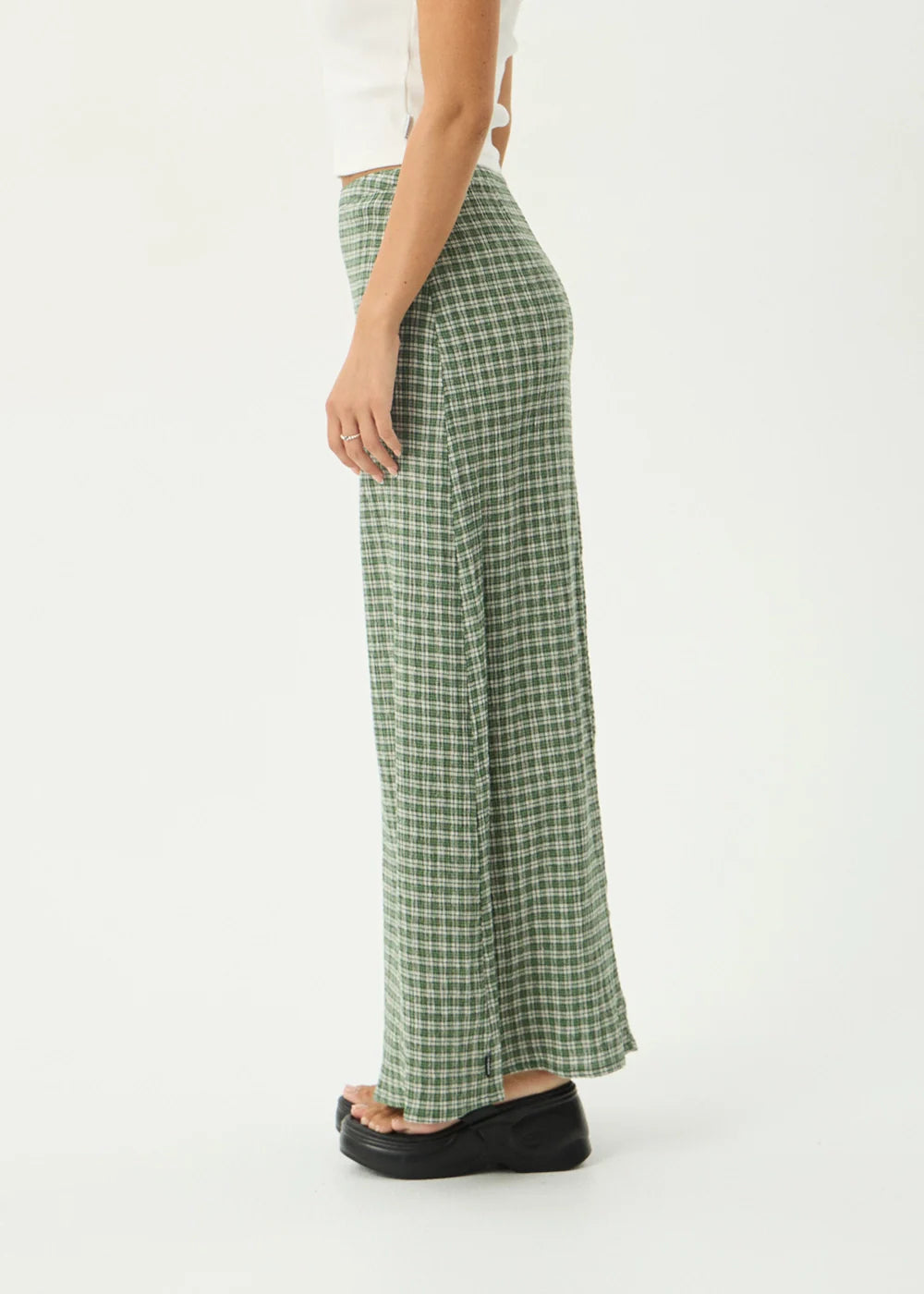 AFENDS Womens Lita - Seersucker Maxi Skirt - Base Deep Green Check
