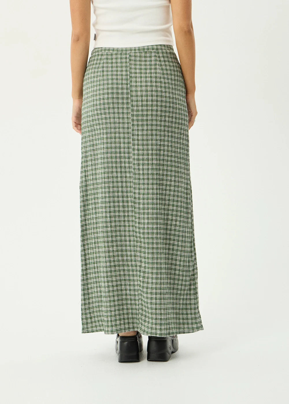 AFENDS Womens Lita - Seersucker Maxi Skirt - Base Deep Green Check