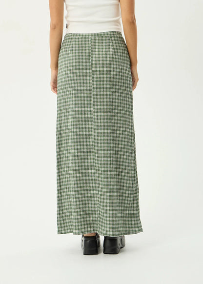AFENDS Womens Lita - Seersucker Maxi Skirt - Base Deep Green Check