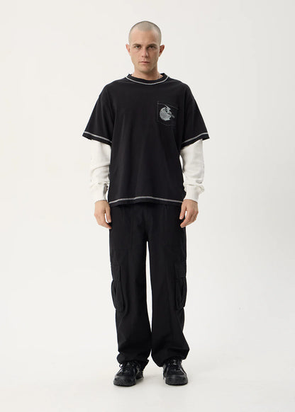 AFENDS Mens Heavy Parts - Layered Waffle Long Sleeve Tee - Stone Black