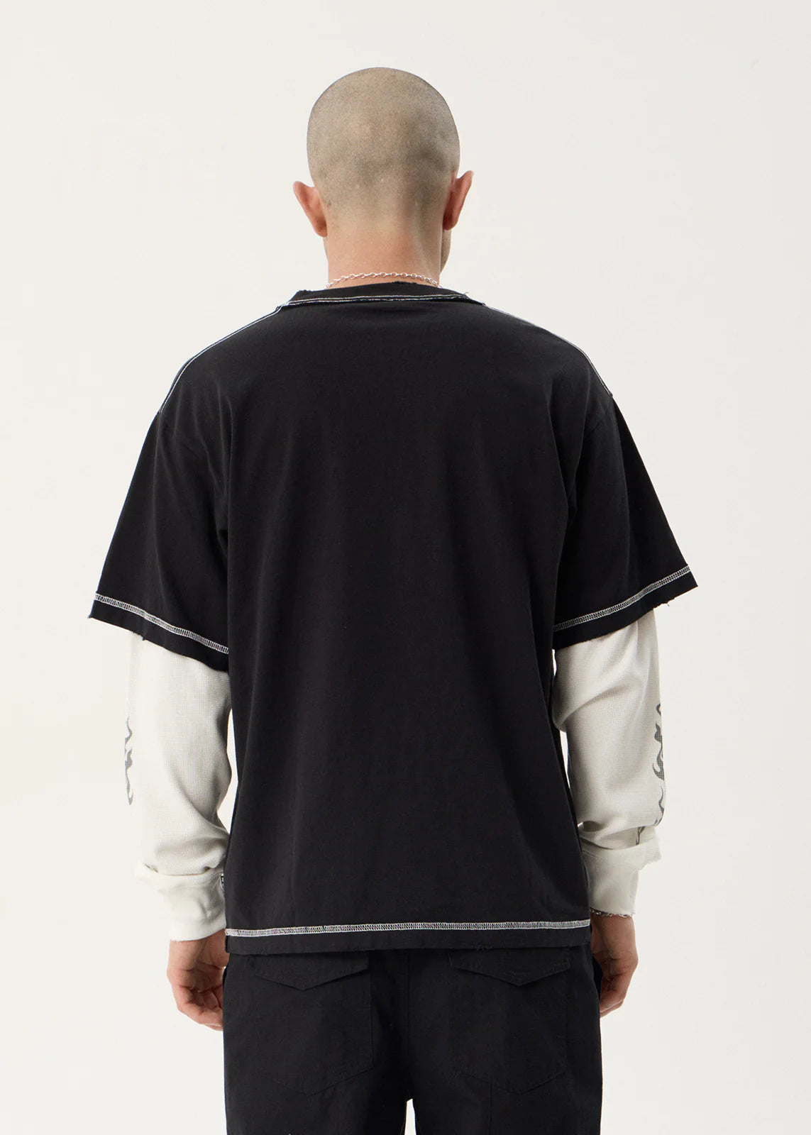 AFENDS Mens Heavy Parts - Layered Waffle Long Sleeve Tee - Stone Black