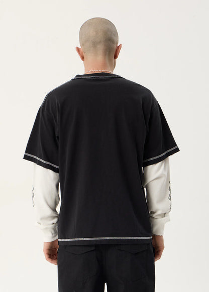 AFENDS Mens Heavy Parts - Layered Waffle Long Sleeve Tee - Stone Black