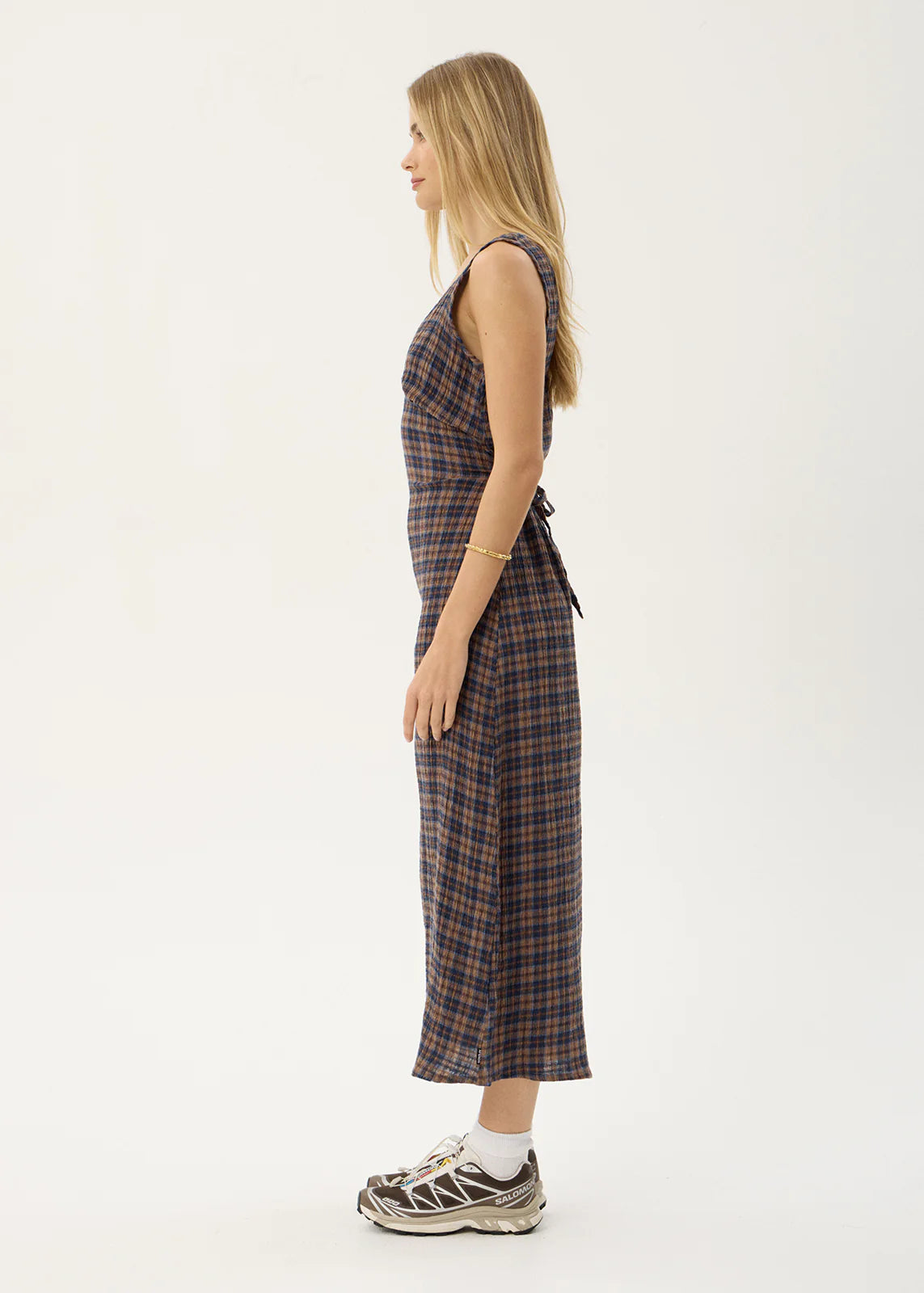 AFENDS Womens Tully - Seersucker Maxi Dress - Shev Indigo Check