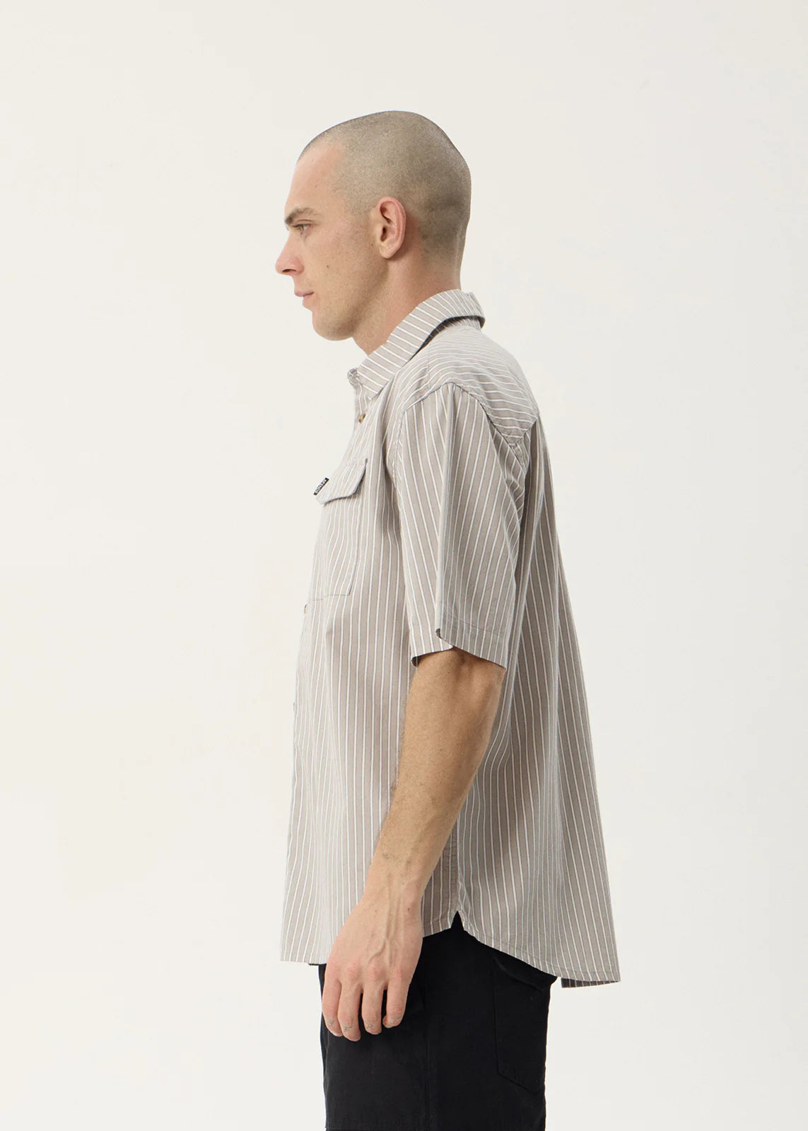 AFENDS Mens Lennox - Short Sleeve Shirt - Olive Stripe