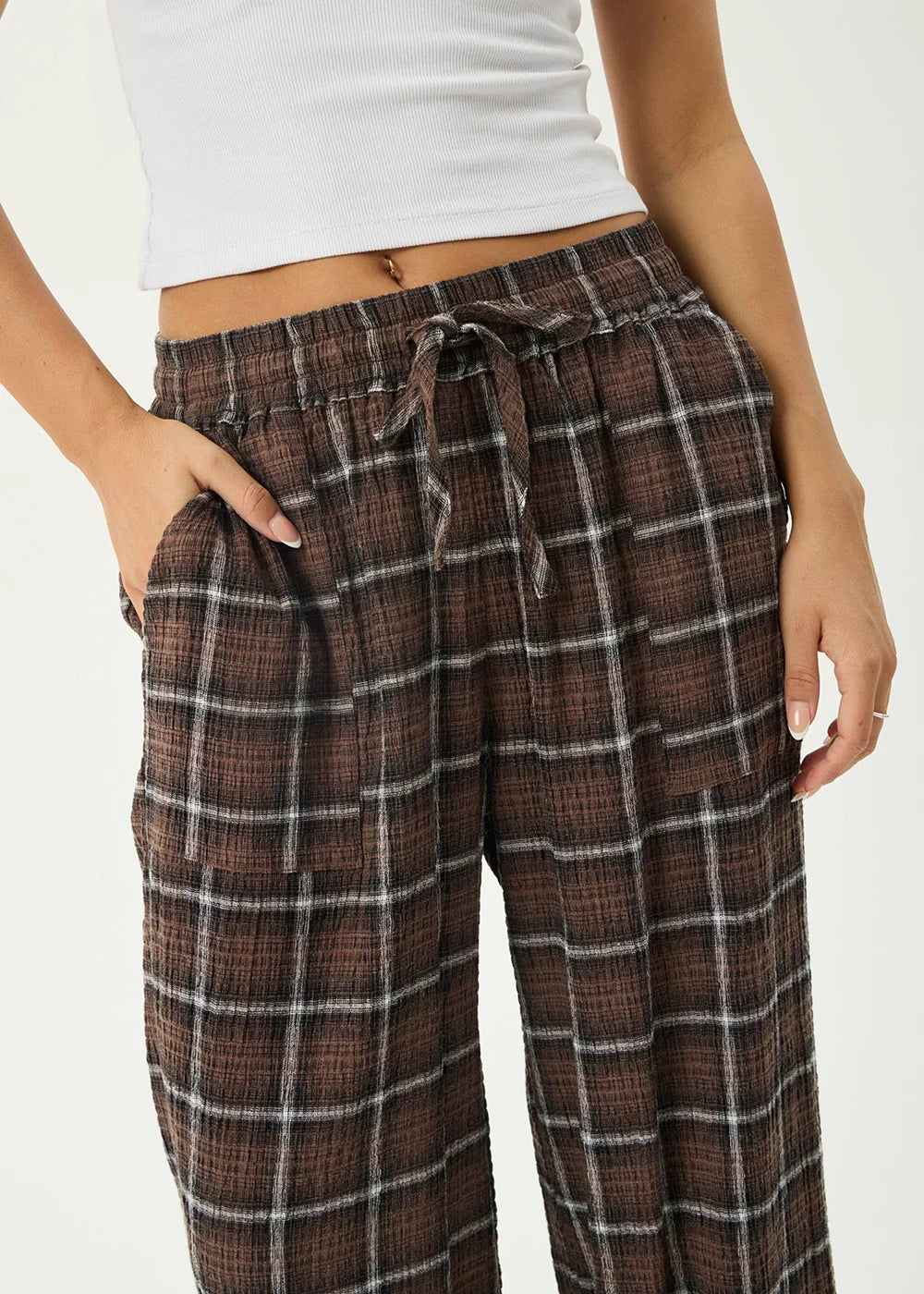 AFENDS Womens Reverie - Seersucker Pant - Coffee Check