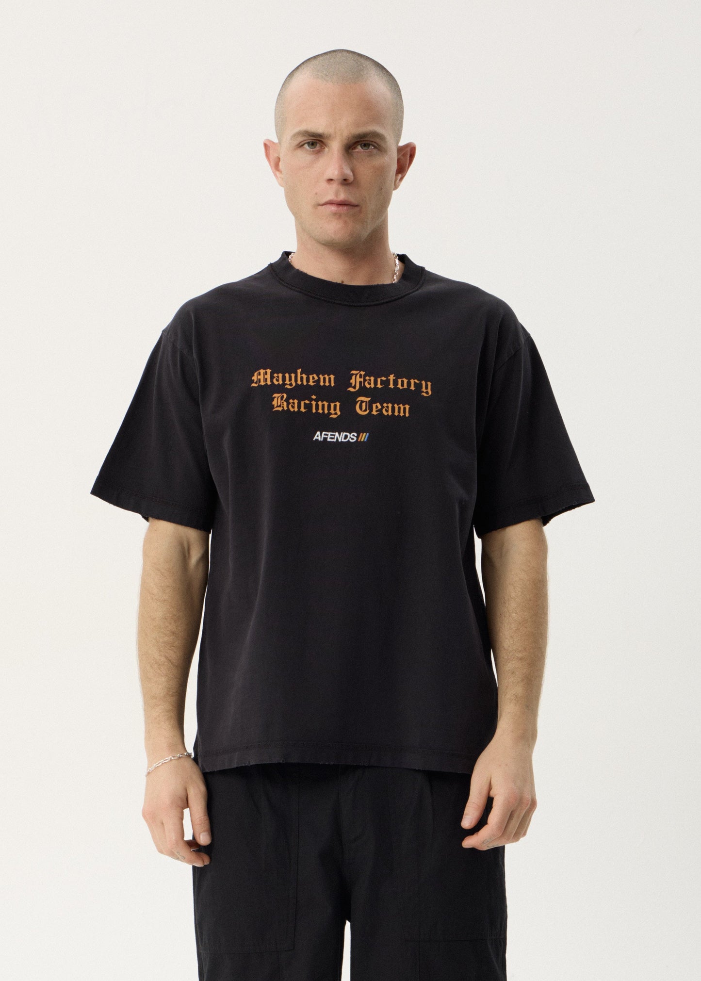AFENDS Mens Mayhem - Heavyweight Boxy Tee - Stone Black