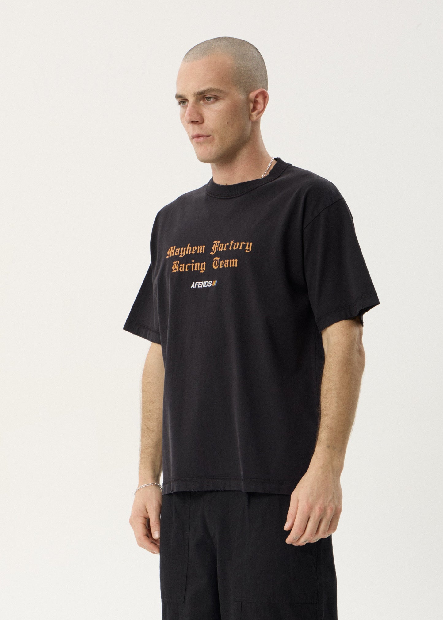 AFENDS Mens Mayhem - Heavyweight Boxy Tee - Stone Black