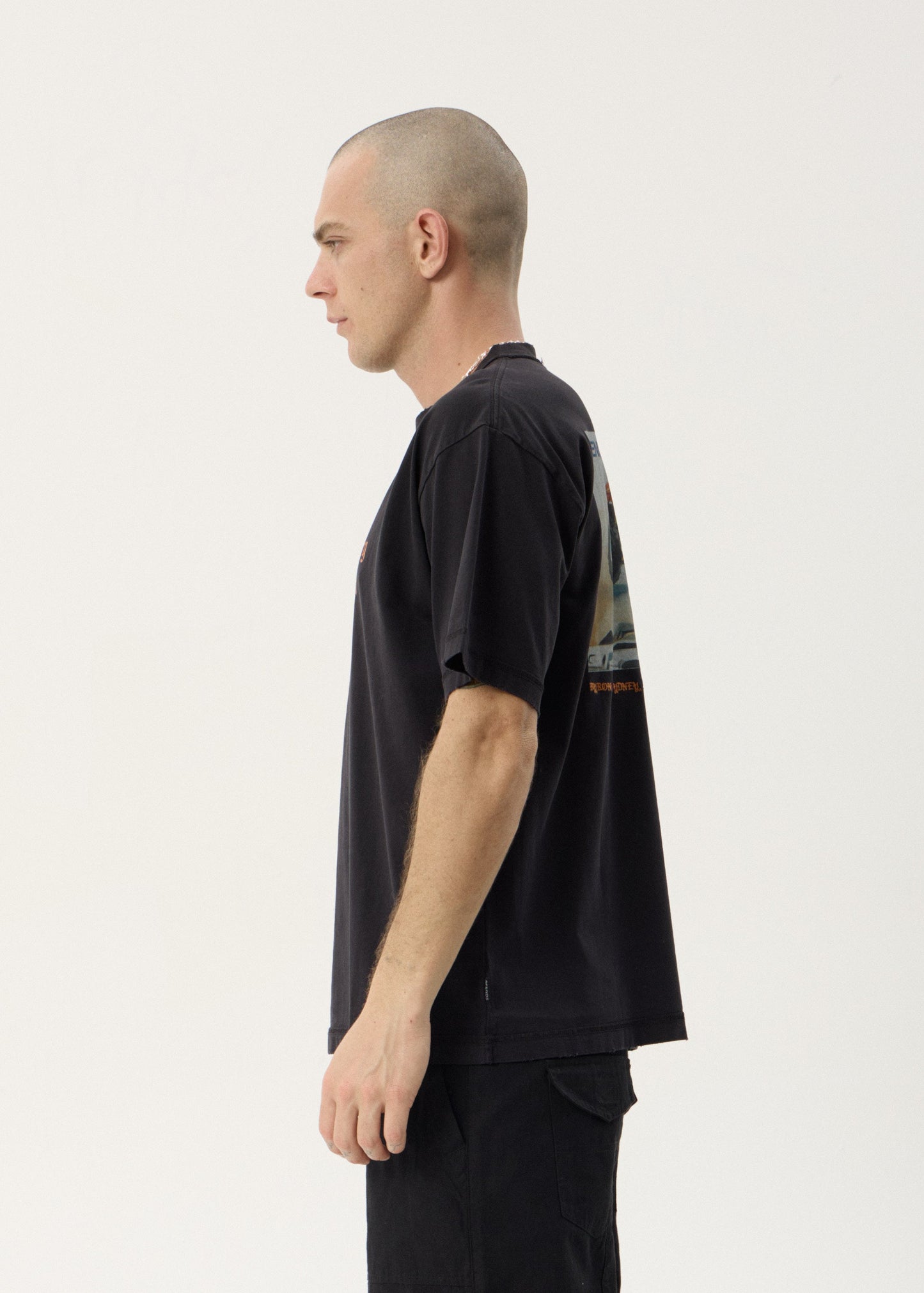 AFENDS Mens Mayhem - Heavyweight Boxy Tee - Stone Black