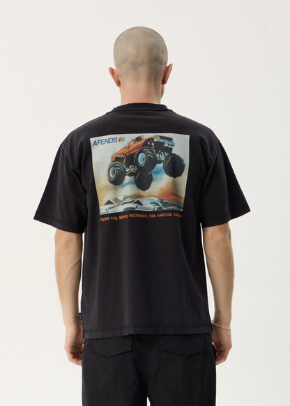 AFENDS Mens Mayhem - Heavyweight Boxy Tee - Stone Black