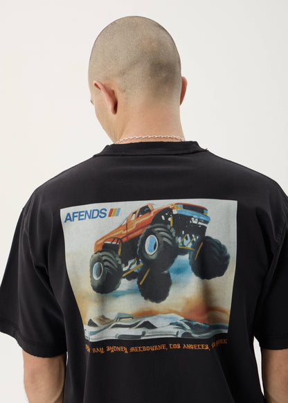 AFENDS Mens Mayhem - Heavyweight Boxy Tee - Stone Black