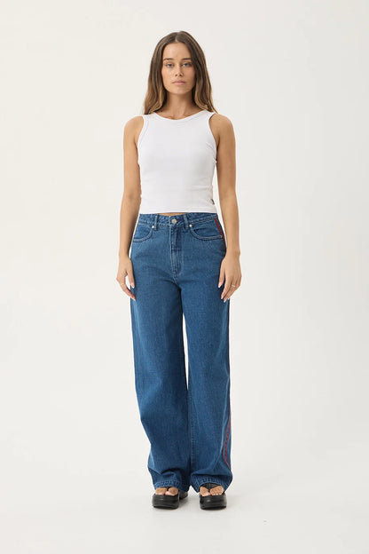 AFENDS Womens Bella Stripe - Denim Wide Leg Jean - Authentic Blue