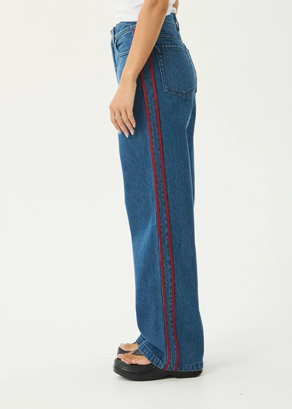 AFENDS Womens Bella Stripe - Denim Wide Leg Jean - Authentic Blue