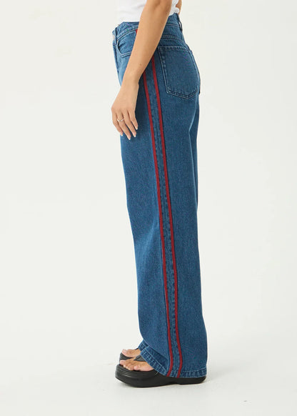 AFENDS Womens Bella Stripe - Denim Wide Leg Jean - Authentic Blue