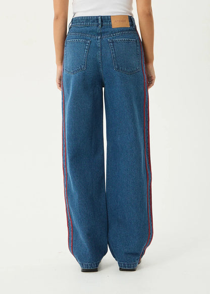 AFENDS Womens Bella Stripe - Denim Wide Leg Jean - Authentic Blue