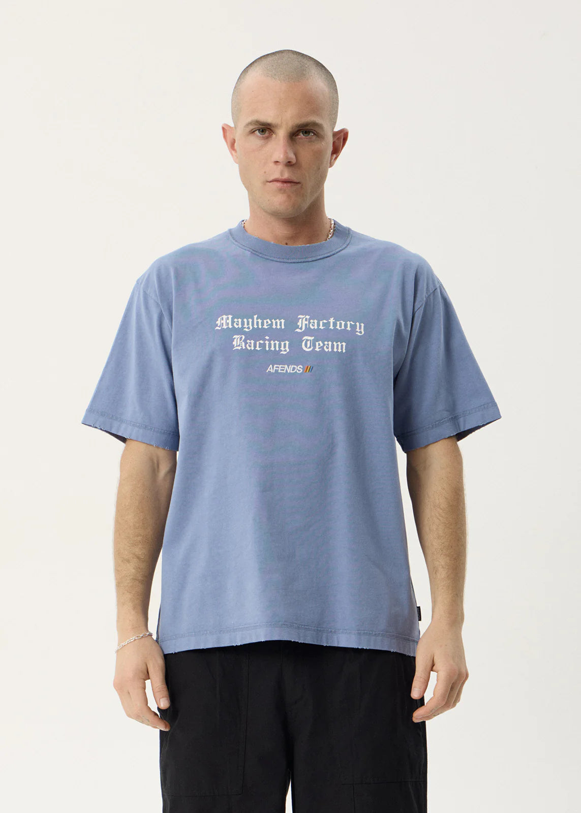 AFENDS Mens Mayhem - Heavyweight Boxy Tee - Washed Slate Blue
