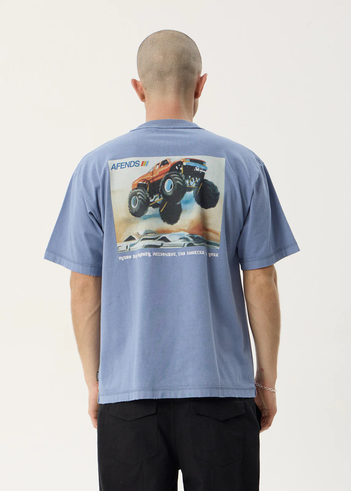 AFENDS Mens Mayhem - Heavyweight Boxy Tee - Washed Slate Blue
